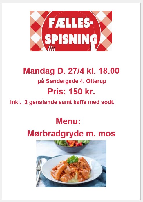 Fællesspisning Mørbradgryde m. mos